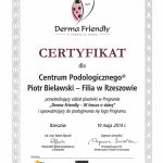 Certyfikat potwierdzający udział w programie "Derma Friendly - W trosce o skórę"